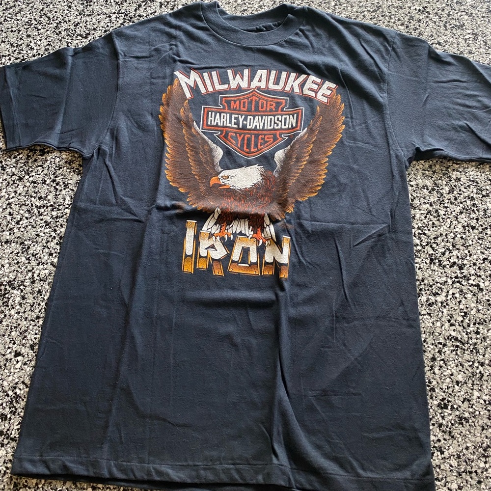 Vintage 1986 Harley Davidson Single Stitch Eagle Milwaukee Iron L